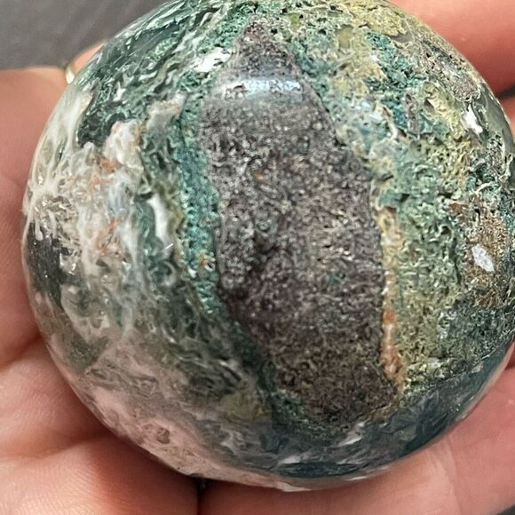 Moss Agate sphere crystal healing green white druzy 65mm 2.5” - Picture 9 of 11